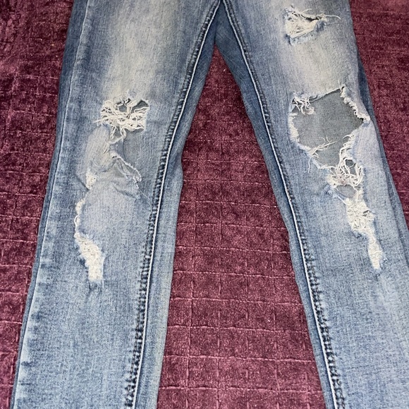 CALI Ultra High Rise Blue Skinny Jeans size 0 distressed denim jeans like new - Picture 4 of 10